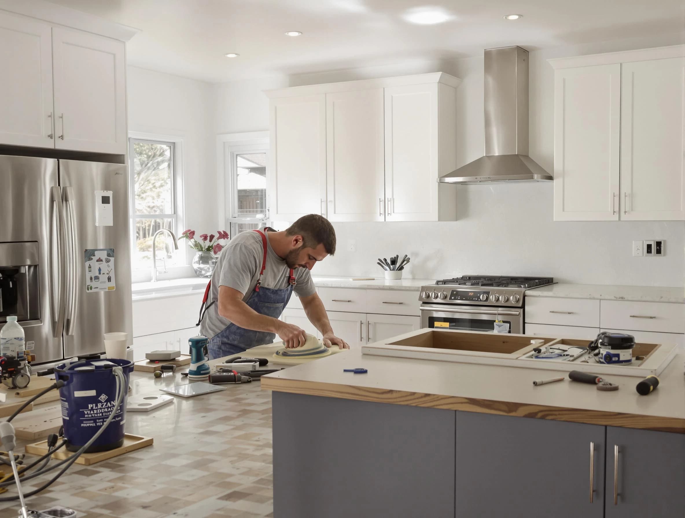 Berea House Painters refinishing kitchen cabinets in Berea, OH