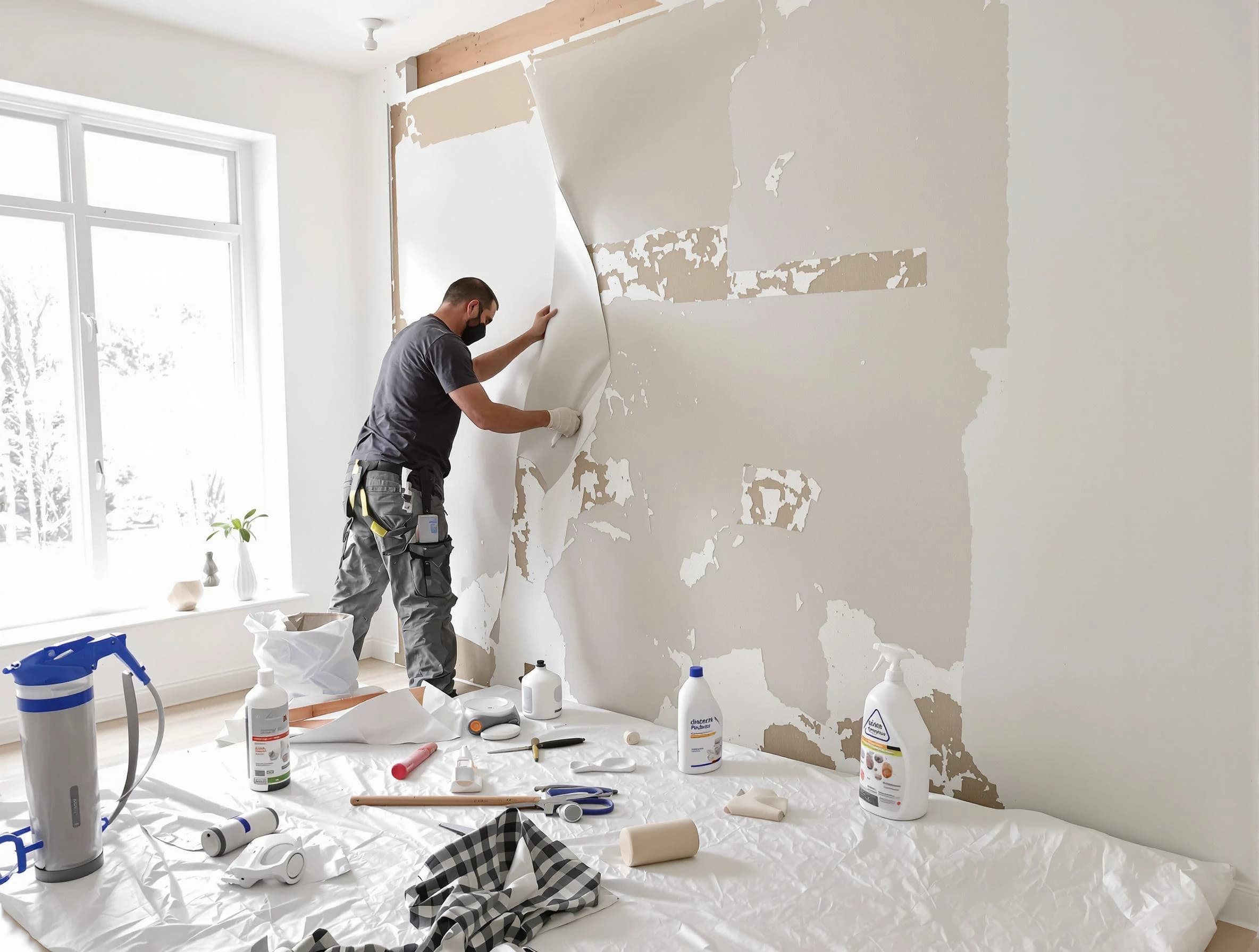 Berea House Painters technician removing wallpaper in Berea, OH